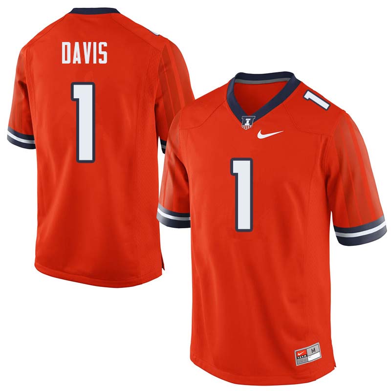 Men #1 Vontae Davis Illinois Fighting Illini College Football Jerseys Sale-Orange